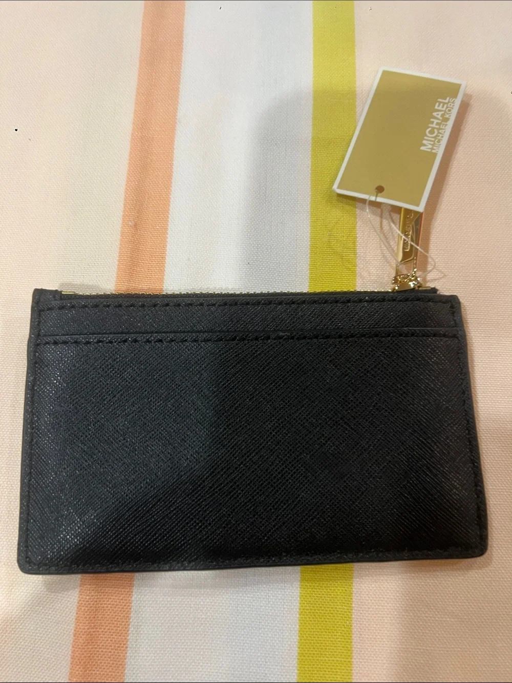 Michael Kors Black Leather Card Holder with Gold Logo